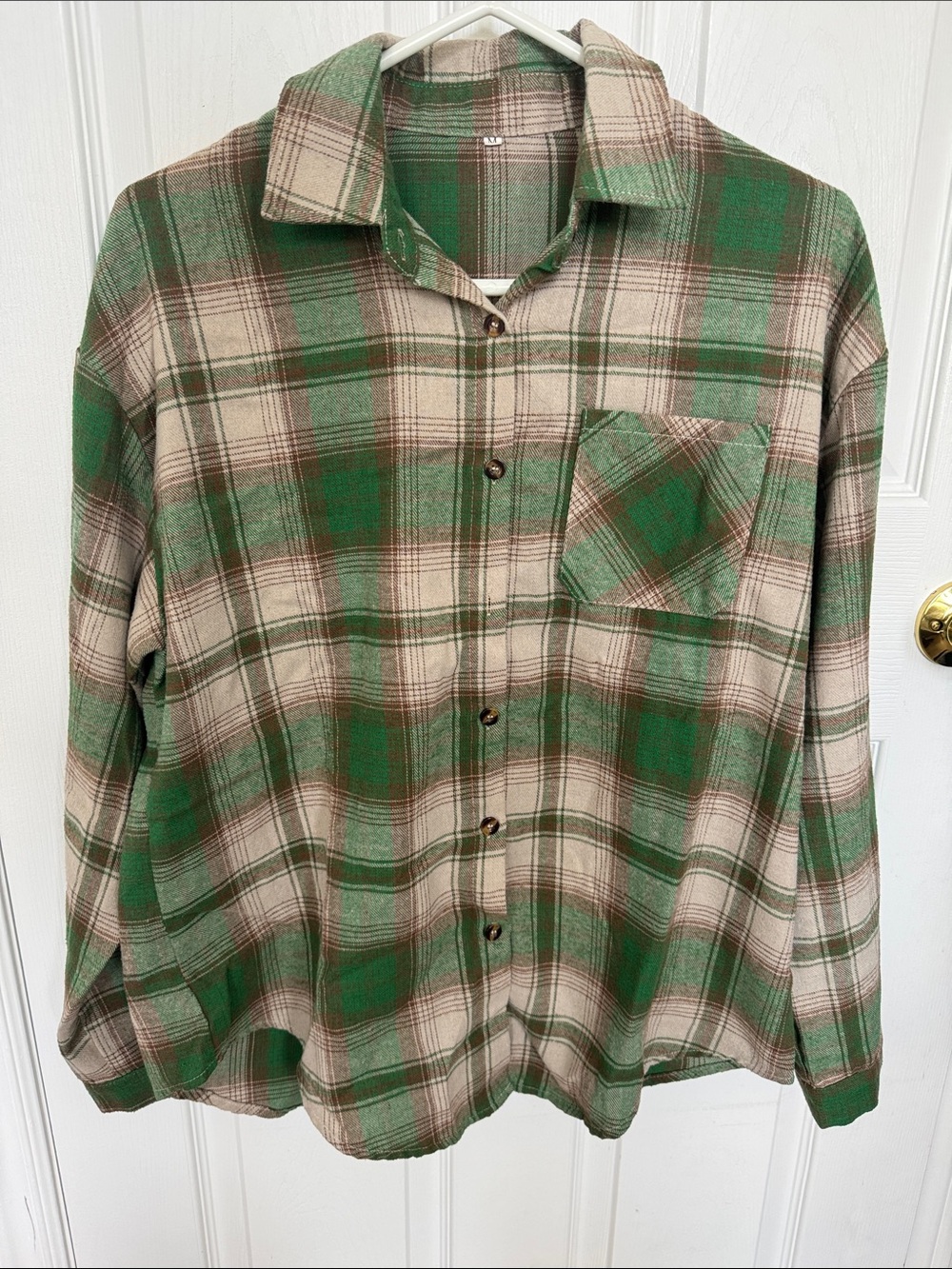 Women’s Green and Cream Plaid Button-Down Shirt